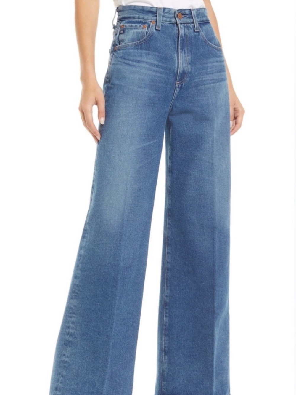 Ag Adriano Goldschmied Wide-Leg High-Rise Jeans in Blue Denim